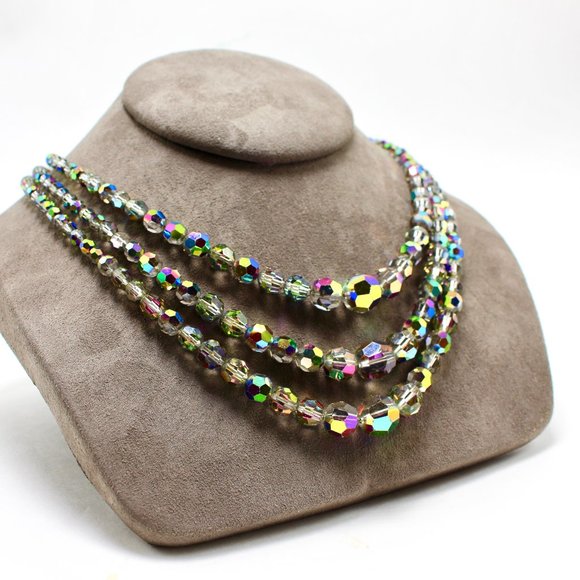 1960s Aurora Borealis 3-Strand Necklace - Picture 2 of 3